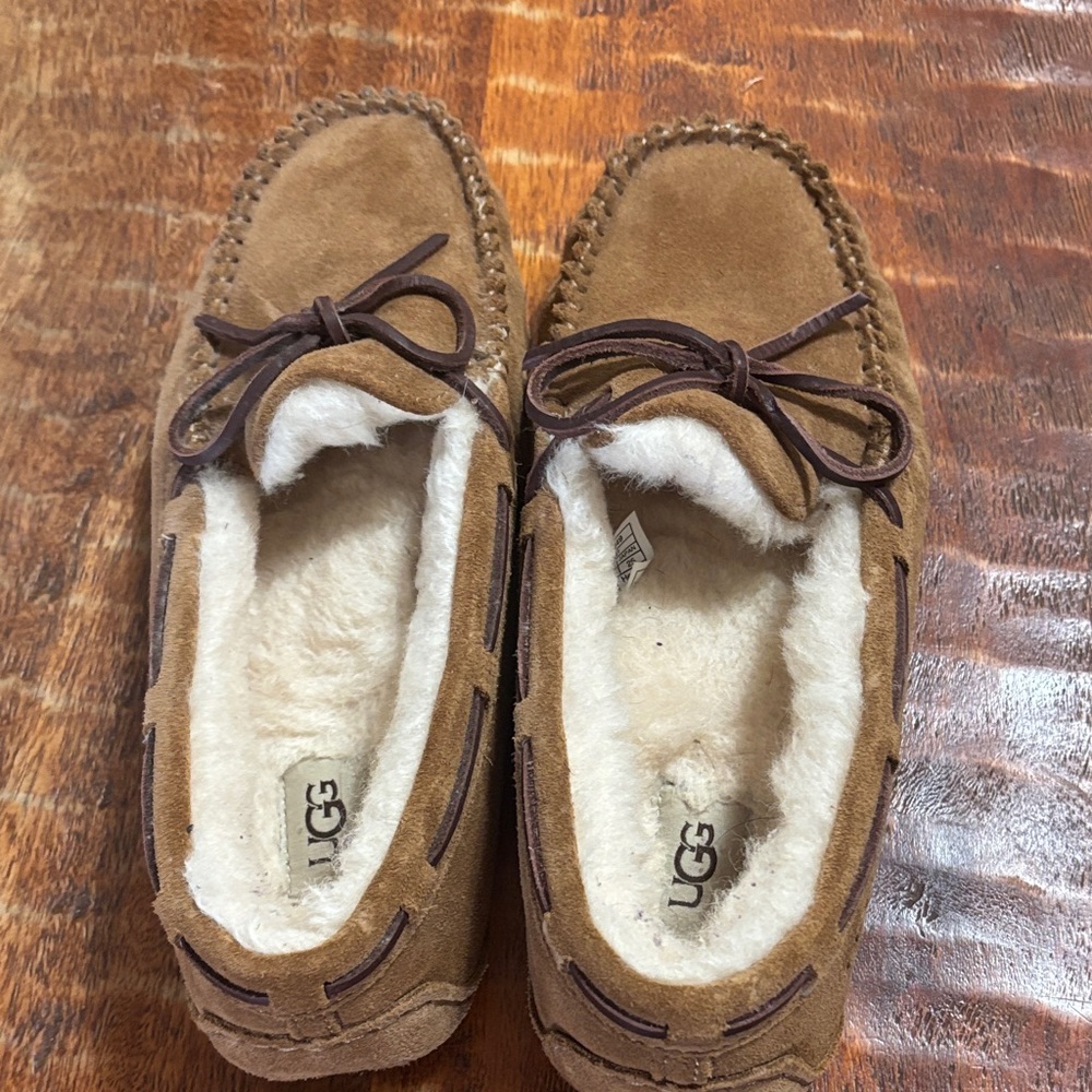 UGG Chestnut Suede Shearling Moccasins with Bow